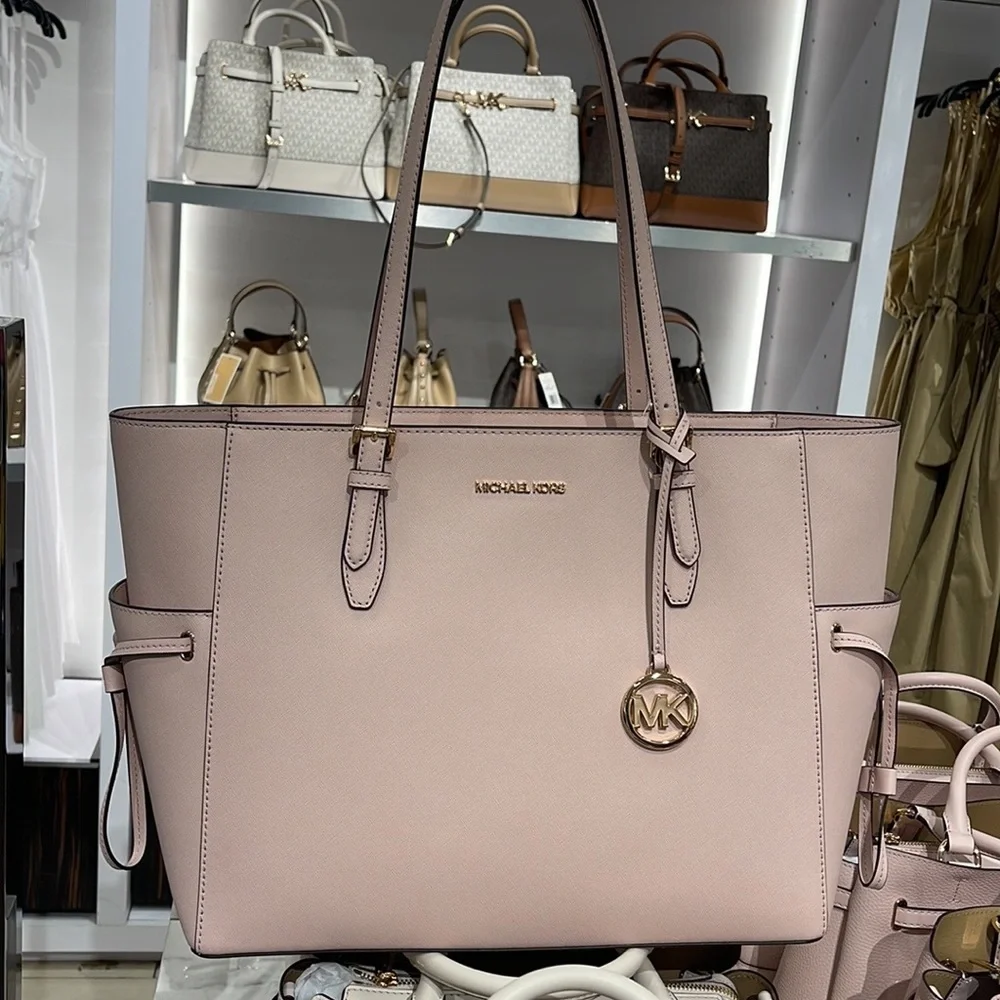 Michael Kors Gilly Large Drawstring Travel Leather Top Zip Tote  Powder Blash